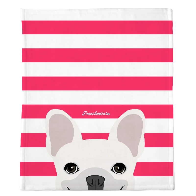 cat scratching post with hammock-White French Bulldog on Hot Pink Stripes | Frenchie Blanket