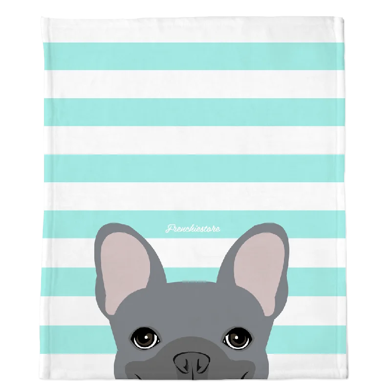 outdoor dog kennel heavy-duty-Blue French Bulldog on Aqua Stripes | Frenchie Blanket