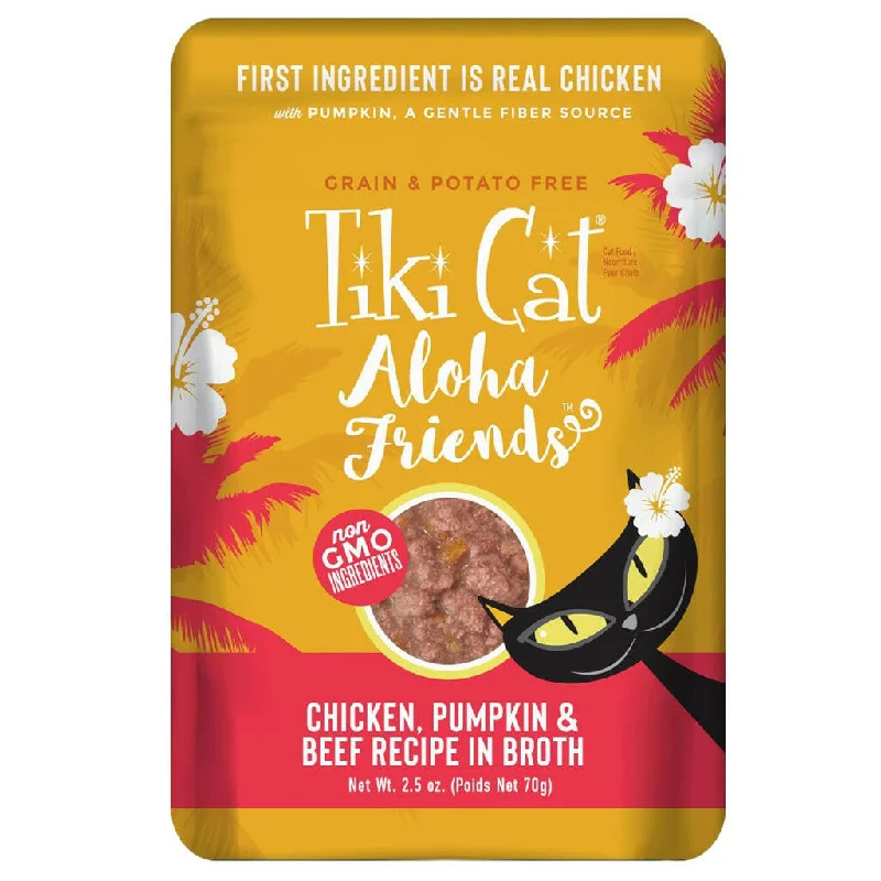 pet first aid kit for emergencies-Tiki Cat Aloha Friends Chicken, Pumpkin & Beef in Broth Grain-Free Wet Food For Cats (2.5 oz x 12 pouches)