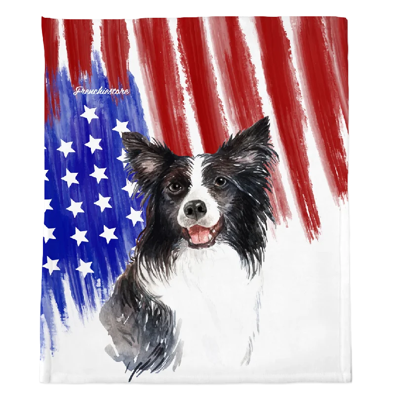 pet safe insect repellent natural-Patriotic Border Collie Blanket | American dog in Watercolors