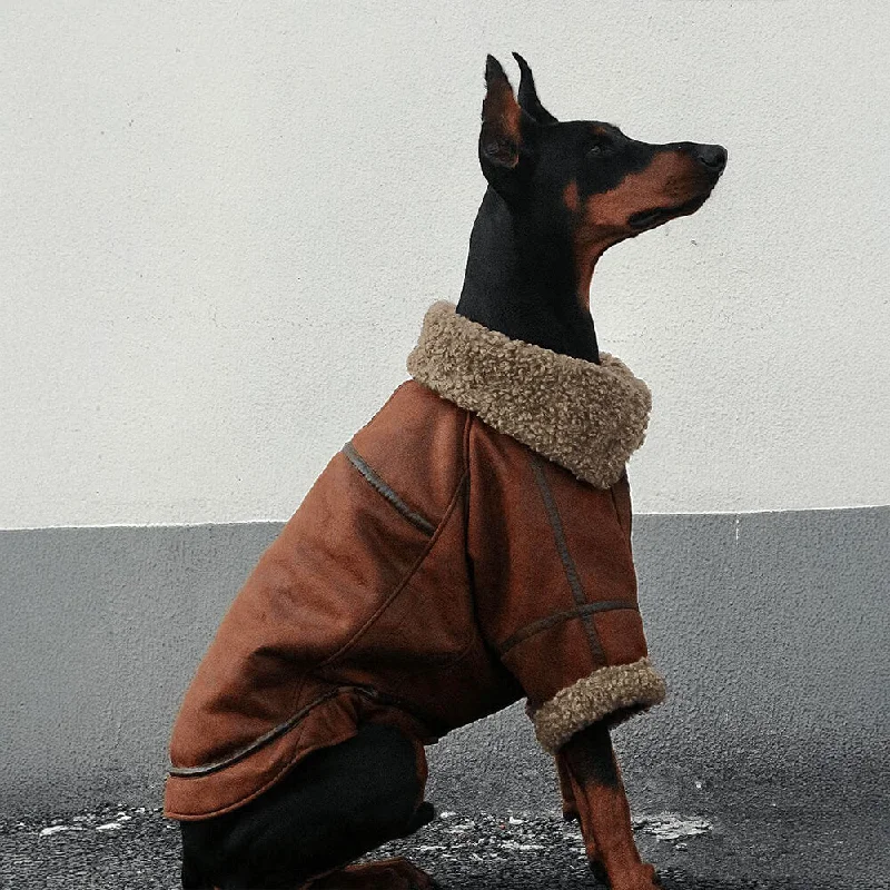 airline-approved soft pet carrier-Vintage Aviator Dog Jacket with Shearling Lining - Warm and Stylish