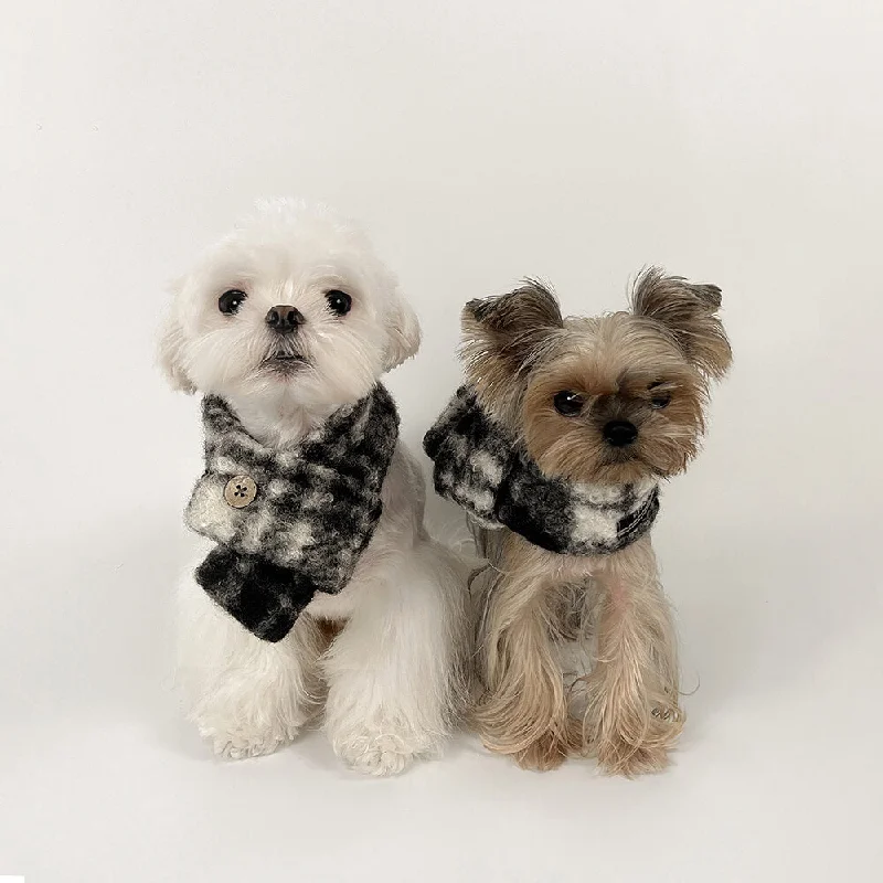 self-heating pet pad for winter-Fashionable Plaid Color Block Plush Warm Pet Scarf