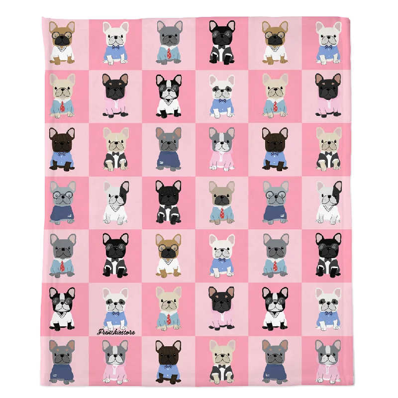 small dog sweater knitted-Frenchie Blanket | Preppy French Bulldogs on Pink