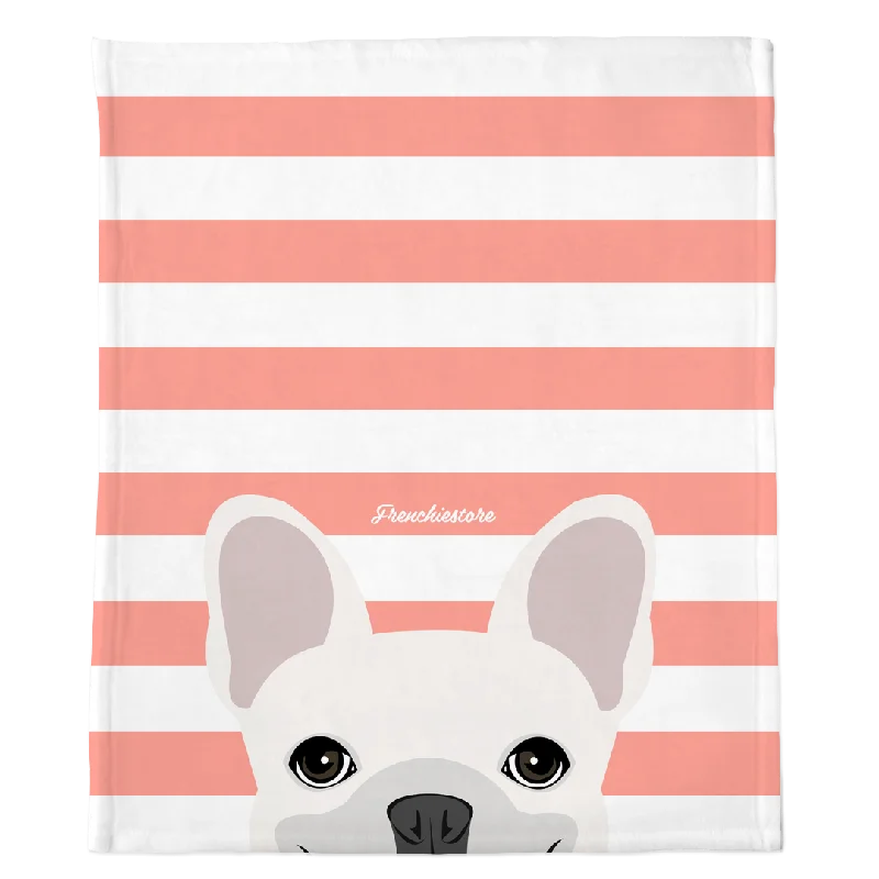 dog raincoat with hood-White French Bulldog on Peach Stripes | Frenchie Blanket