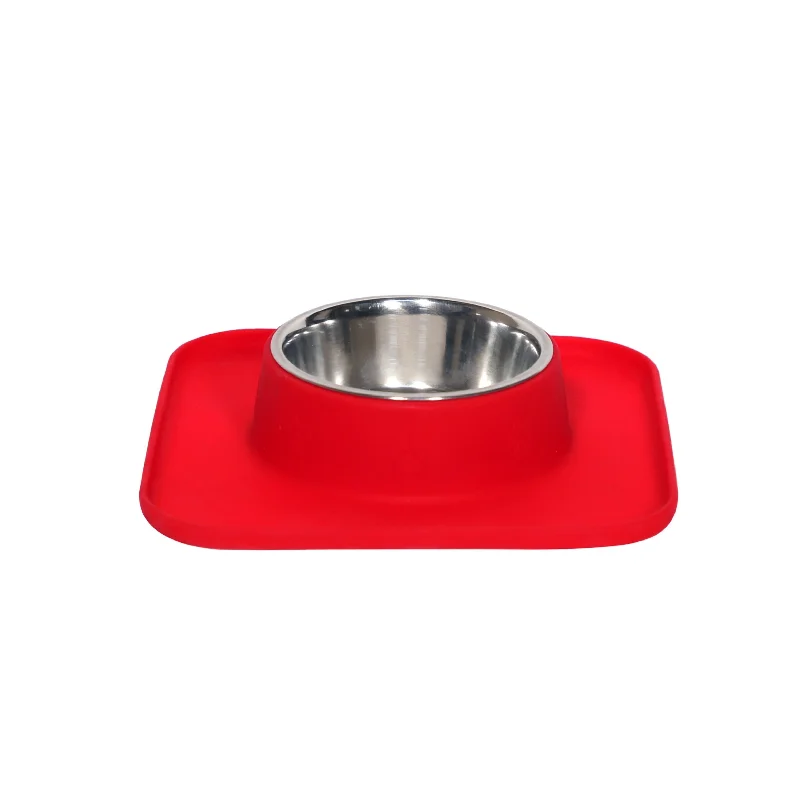 interactive laser toy for cats-Square Silicon with Stainless Steel Pet Bowl- Red