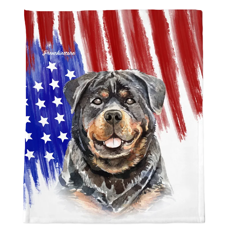 automatic pet feeder with timer-Patriotic Rottweiler Blanket | American dog in Watercolors