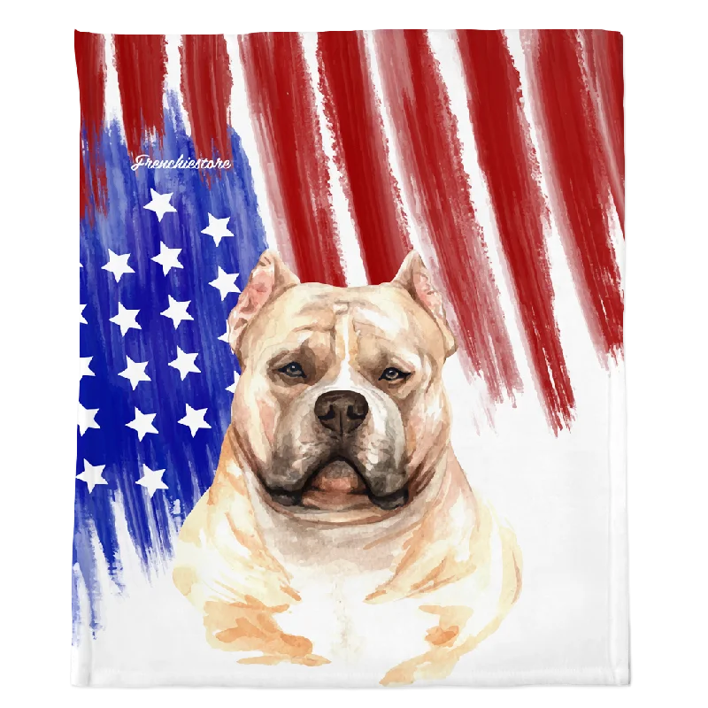 pet GPS tracker with app-Patriotic American Bully Blanket | American dog in Watercolors