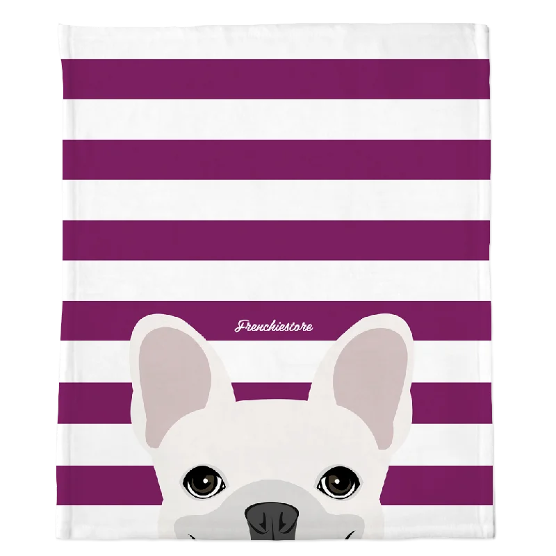 pet seat belt for car safety-White French Bulldog on Beet Stripes | Frenchie Blanket