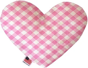 pet carrier airline approved-Baby Pink Plaid Stuffing Free Squeaker Heart Dog Toy