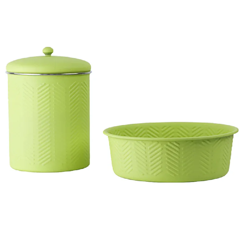 orthopedic memory foam dog bed-Pawpourri Chevron Emboss Treat Jar and Bowl Set for Dogs and Cats (Green)