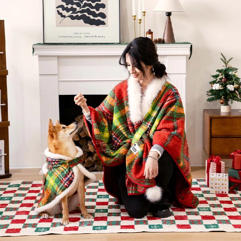 puppy playpen indoor foldable-Classic Plaid Warmth Human & Dog Poncho - Festive Companions