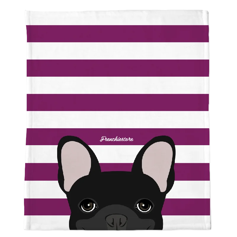 dog car ramp for senior dogs-Black French Bulldog on Beet Stripes | Frenchie Blanket