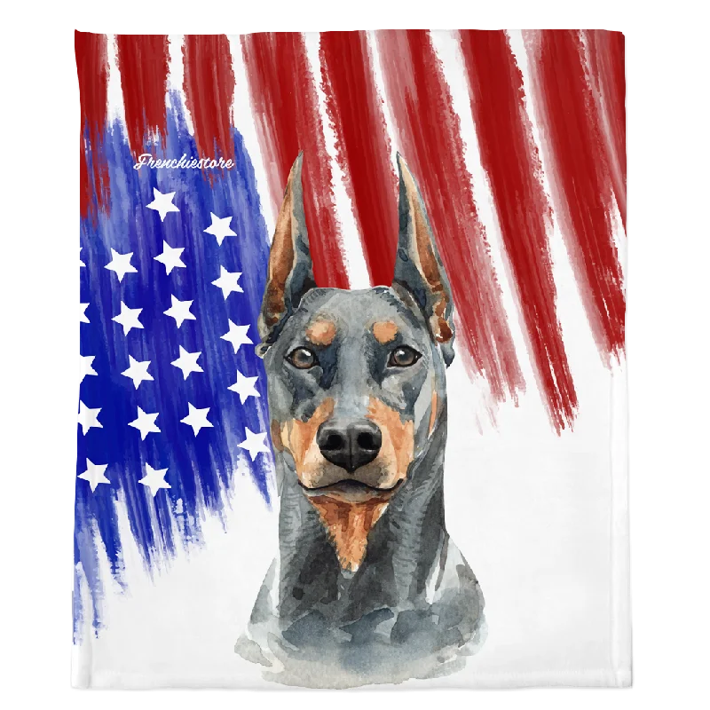 cat toy with motion sensor-Patriotic Doberman Pinscher Blanket | American dog in Watercolors