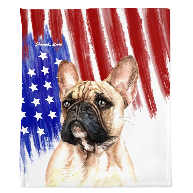 puppy playpen indoor foldable-Patriotic French Bulldog Blanket | American dog in Watercolors