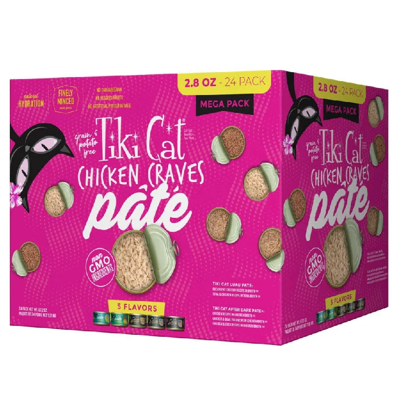 dog flea collar long-lasting-Tiki Cat Chicken Craves Pate Grain Wet Food for Cats Mega Variety Pack (2.8 oz x 24 cans)