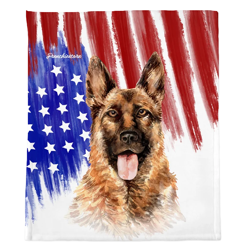 dog swimming pool foldable-Patriotic German Shepherd Blanket | American dog in Watercolors