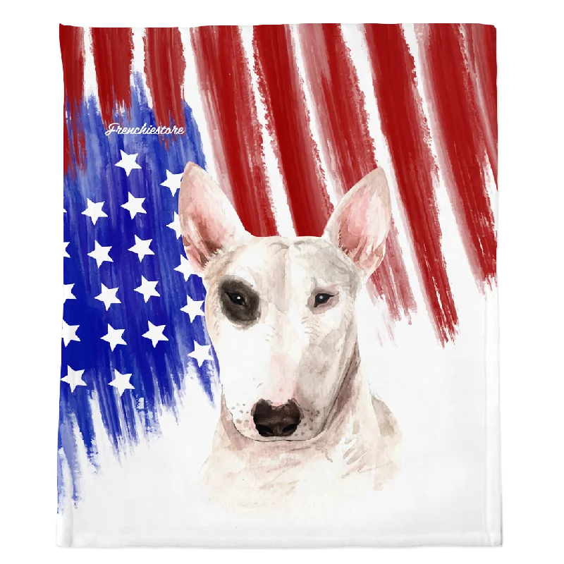 dog toothbrush and toothpaste set-Patriotic Bull Terrier Blanket | American dog in Watercolors