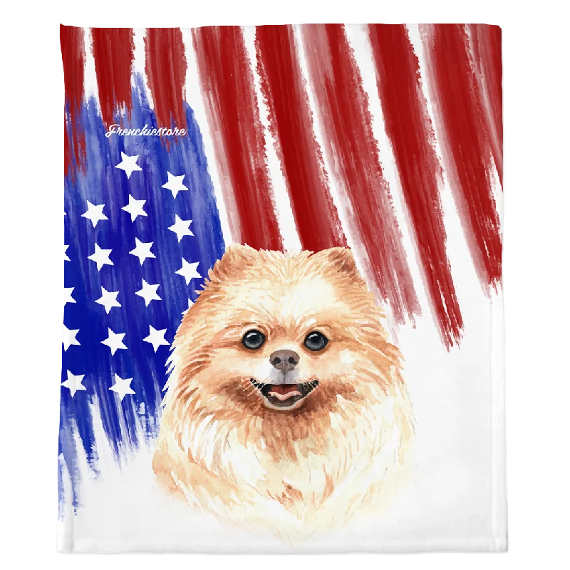 slow feeder bowl for dogs-Patriotic Pomeranian Blanket | American dog in Watercolors