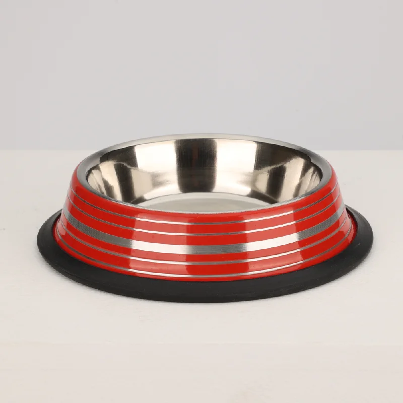 slow feeder bowl for dogs-Skatrs Anti Skid Glossy Striped Bowl for Dogs and Cats (Red)