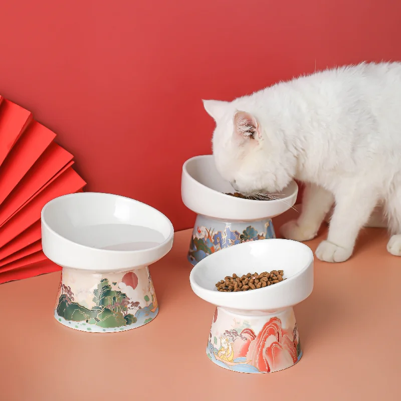 interactive dog toys for large dogs-Elevated Ceramic Cat Bowl