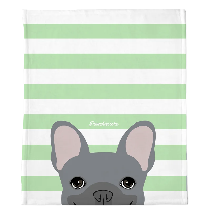 dog house heater for winter-Blue French Bulldog on Mint Stripes | Frenchie Blanket