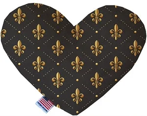 dog toothbrush and toothpaste set-Black and Gold Fleur de Lis Canvas Squeaker Heart Dog Toy