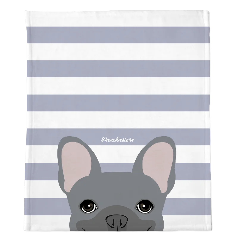 pet tracker chip with GPS-Blue French Bulldog on Silver Stripes | Frenchie Blanket