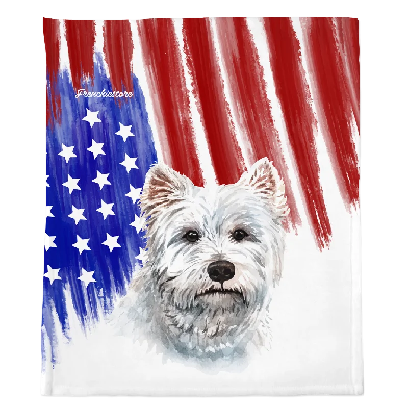 heavy-duty dog crate for large dogs-Patriotic West Highland White Terrier Blanket | American dog in Watercolors