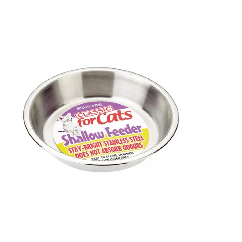 portable water bottle for dogs-Classic Stainless Steel Shallow Cat Dish