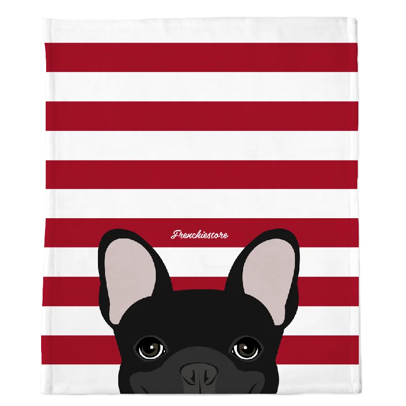 rabbit hutch outdoor waterproof-Black French Bulldog on Red Stripes | Frenchie Blanket