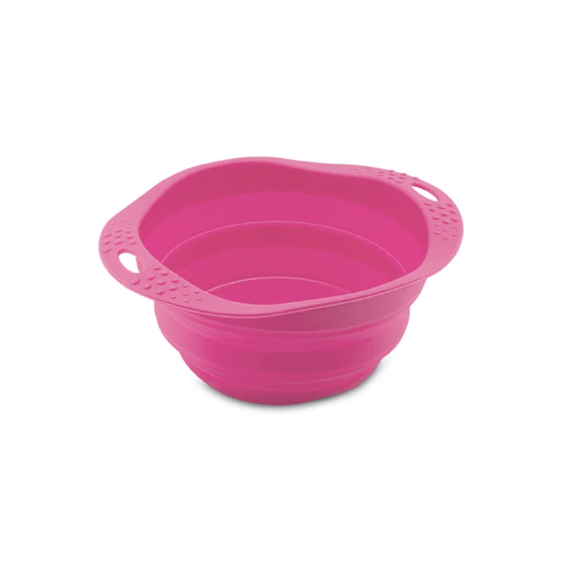 hamster cage accessories colorful-Beco Collapsible Travel Bowl - Pink