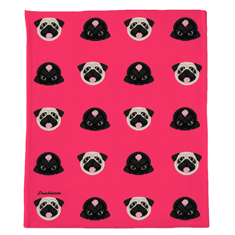 dog life jacket for swimming-Pug Blanket | Different Pug dogs on Hot Pink