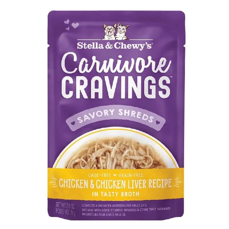 flea and tick prevention for cats-4 FOR $13.60: Stella & Chewy's Carnivore Cravings Savory Shreds Chicken & Chicken Liver In Broth Grain-Free Pouch Cat Food 2.8oz