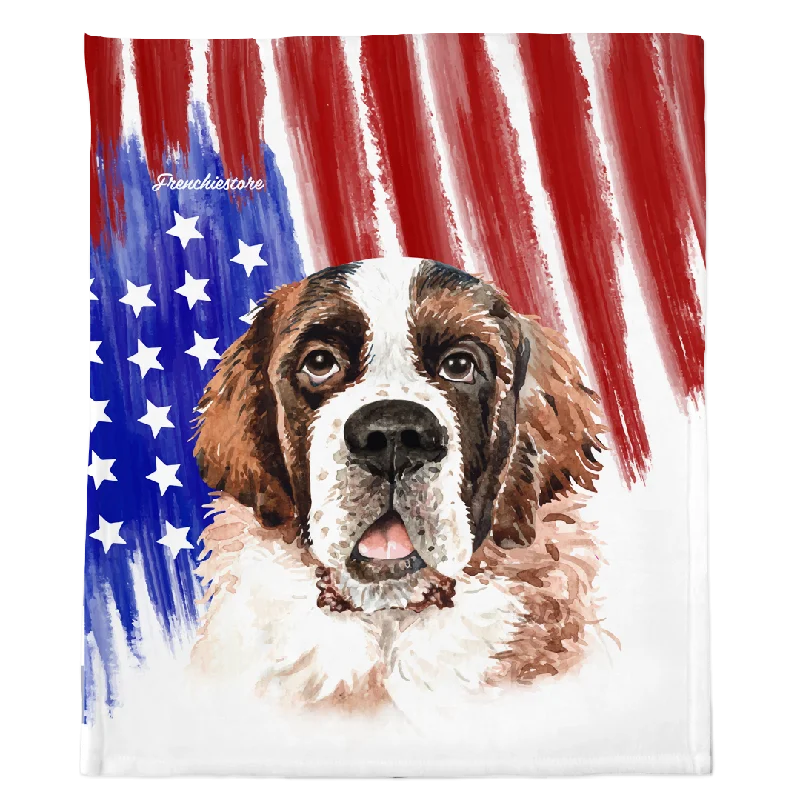 eco-friendly biodegradable poop bags-Patriotic Saint Bernard Blanket | American dog in Watercolors