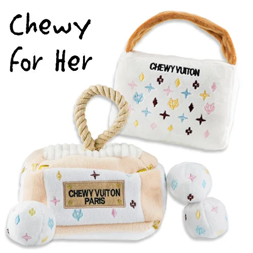 orthopedic dog bed for senior dogs-Keep Calm and Chewy Vuton Dog Toy Set