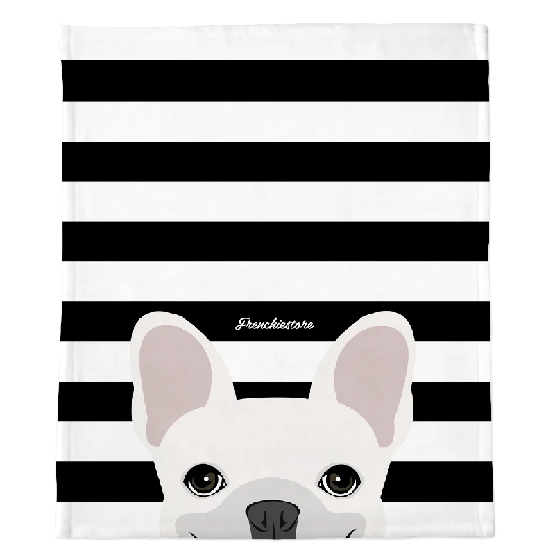 dog backpack carrier for hiking-White French Bulldog on Black Stripes | Frenchie Blanket