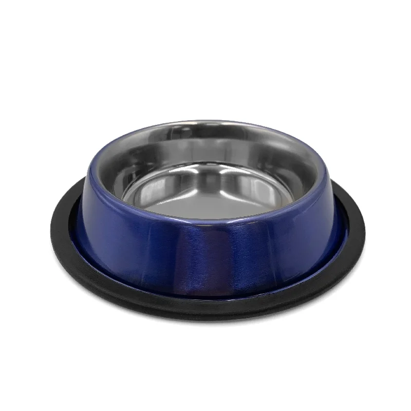 dog swimming pool foldable-STAINLESS STEEL, ANTI-SKID DOG BOWL MEZMERIZED BLUE