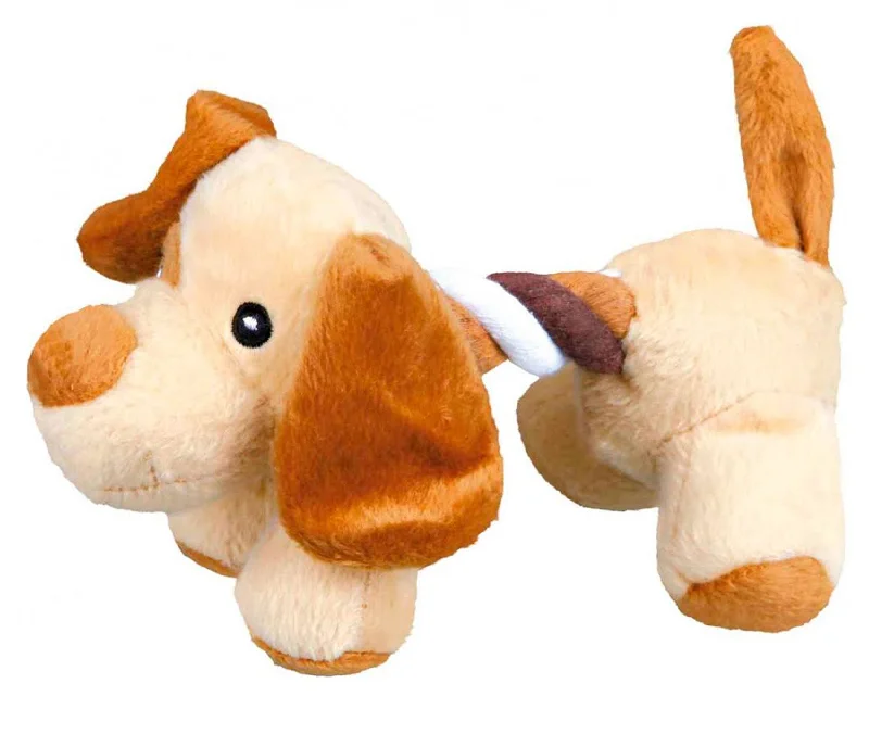 dog toothbrush and toothpaste set-Trixie Plush Animal with Rope Toy: Squeaky Dog Toy (Dog)