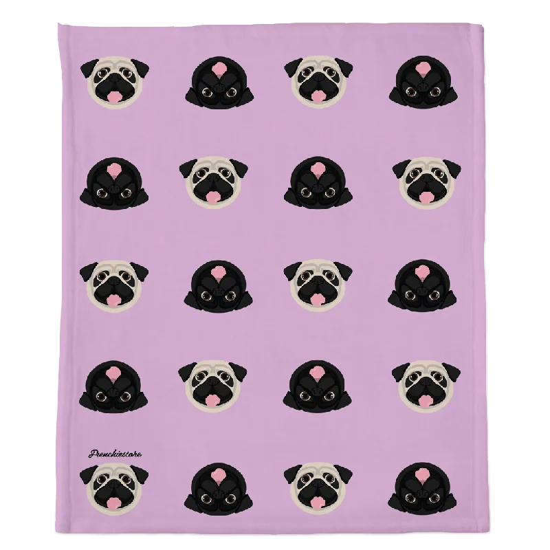 pet hair vacuum for couch-Pug Blanket | Different Pug dogs on Lavender