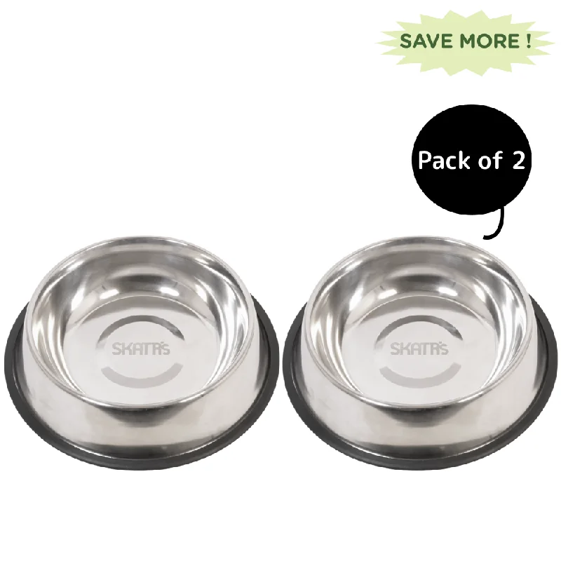 small pet travel cage portable-Skatrs Anti Skid Stainless Steel Bowl for Dogs and Cats (Pack of 2)