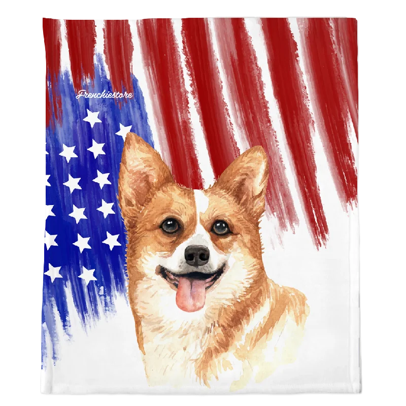 dog grooming table adjustable height-Patriotic Corgi Blanket | American dog in Watercolors