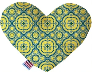 pet first aid kit for emergencies-Blue and Yellow Moroccan Patterned Squeaker Heart Dog Toy