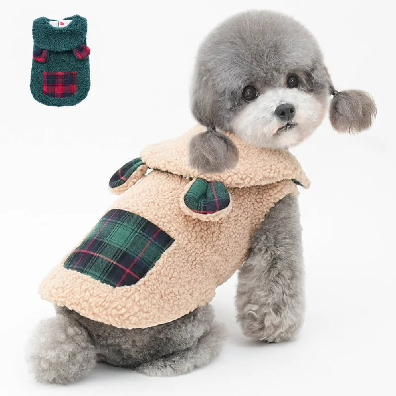 dog agility training equipment-Plaid Trim Sherpa Dog Vest - Cozy, Cute, and Perfect for Winter