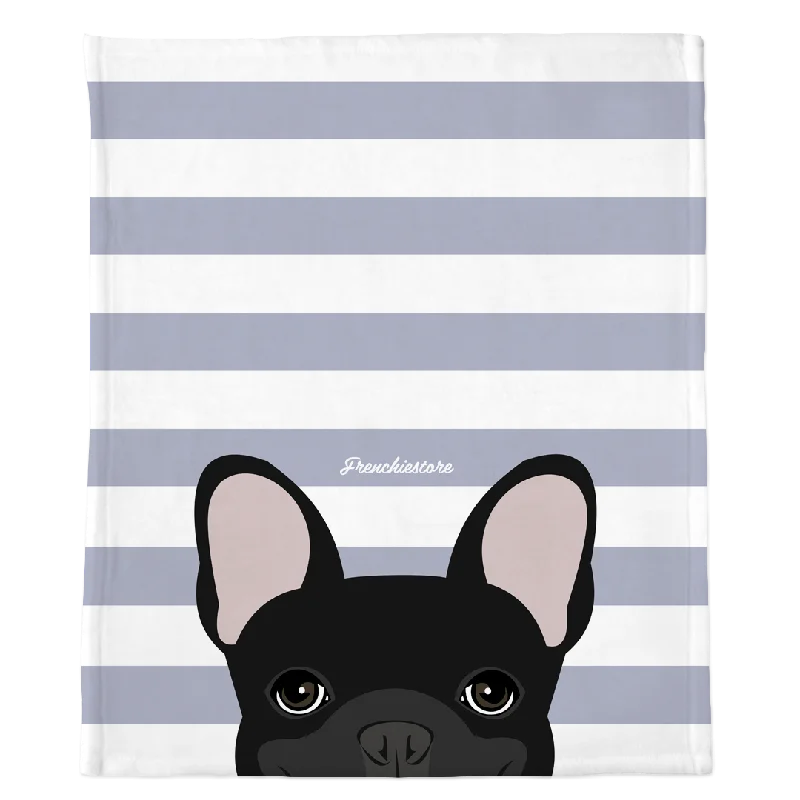 cat grooming gloves with silicone tips-Black French Bulldog on Silver Stripes | Frenchie Blanket