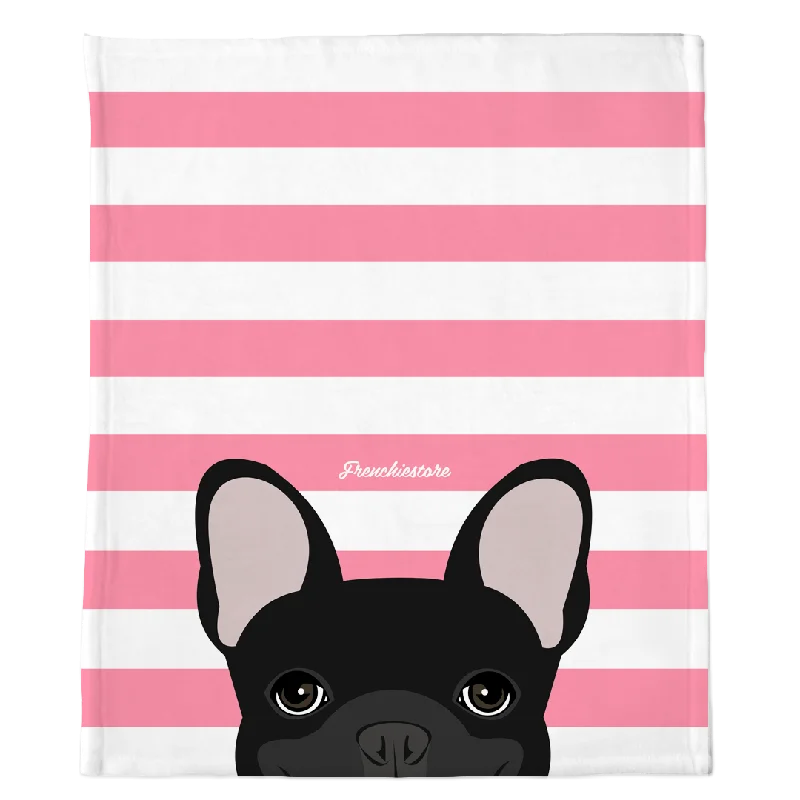 cat grass growing kit organic-Black French Bulldog on Pink Stripes | Frenchie Blanket