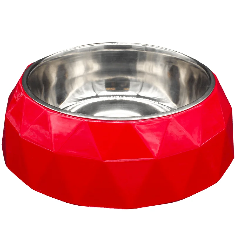 indestructible dog toys for large breeds-Peetara Diamond Designer Melamine Bowl for Dogs and Cats (Red)