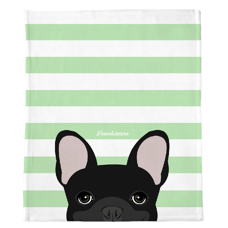 dog puzzle feeder for mental stimulation-Black French Bulldog on Mint Stripes | Frenchie Blanket