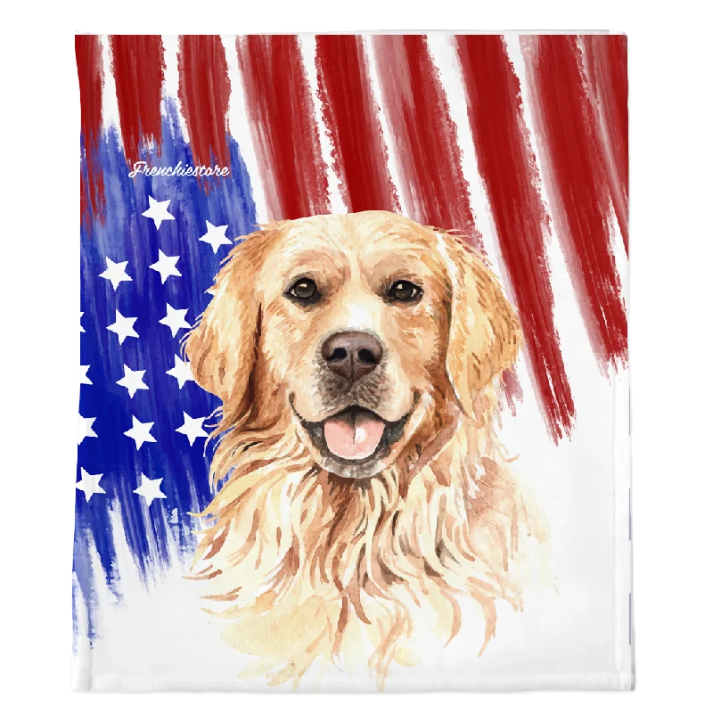 pet first aid kit for emergencies-Patriotic Golden Retriever Blanket | American dog in Watercolors