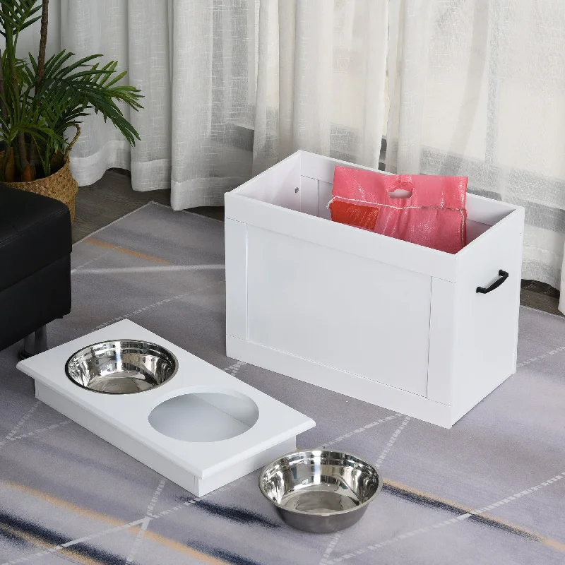 cat toy with motion sensor-PawHut Raised Dog Bowls Pet Feeding Storage Station with 2 Stainless Steel Bowls Base for Large Dogs and Other Large Pets