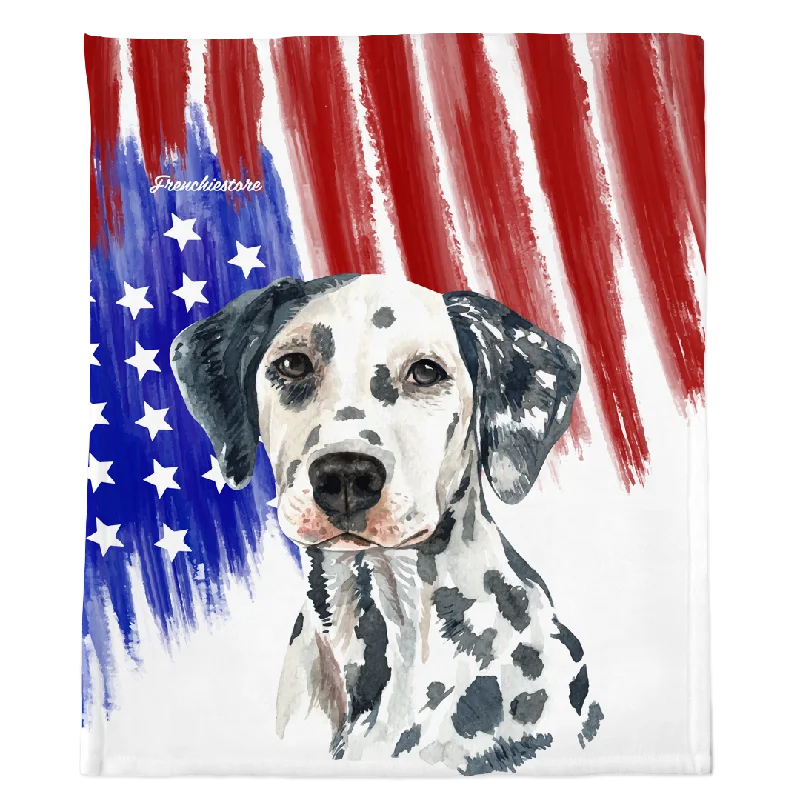 waterproof cat litter mat-Patriotic Dalmatian Blanket | American dog in Watercolors